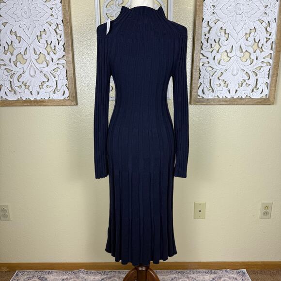 NWT Banana Republic | Navy Mock Neck Thick Knit Sweater Midi Dress Long Sleeve S - Picture 9 of 11